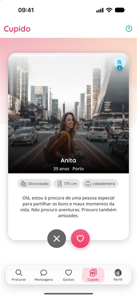 Ecrã Cupido da app Felizes