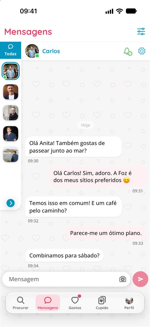 Ecrã Mensagens da app Felizes